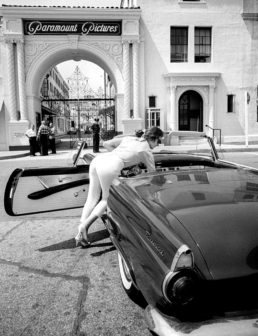 woman with a t-bird at paramount pictures studio 1962